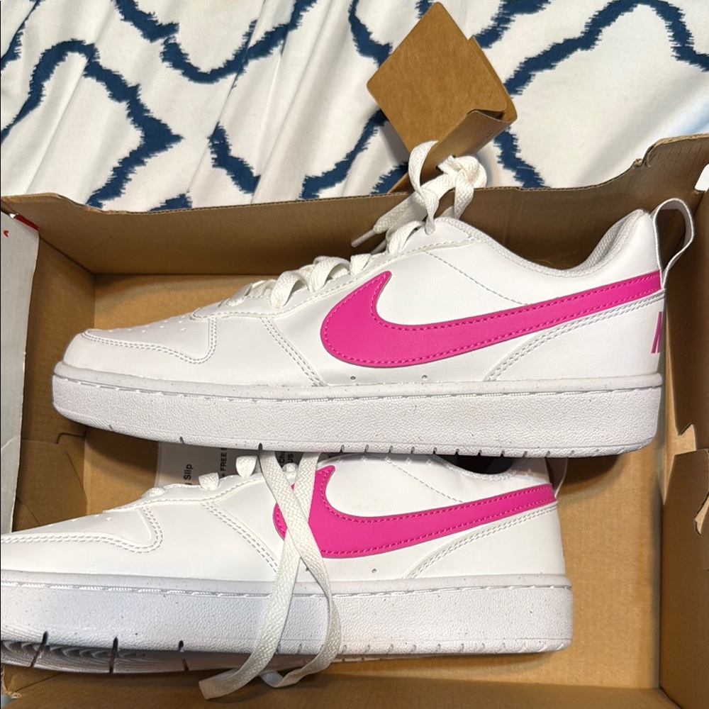 Nike White Sneakers with Pink Swoosh
